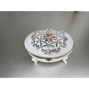 Antique Meissen Trinket Box Enameled Design Arrows Gold Trim paint Textured